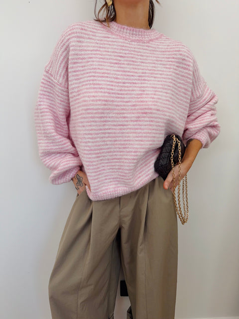 Pull rayé - rose pale