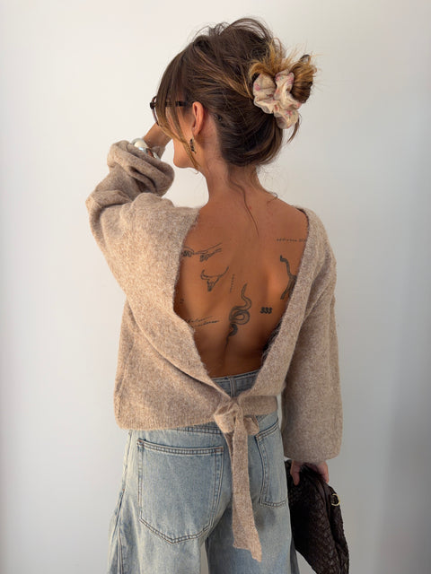 Pull dos nu à noeud - taupe
