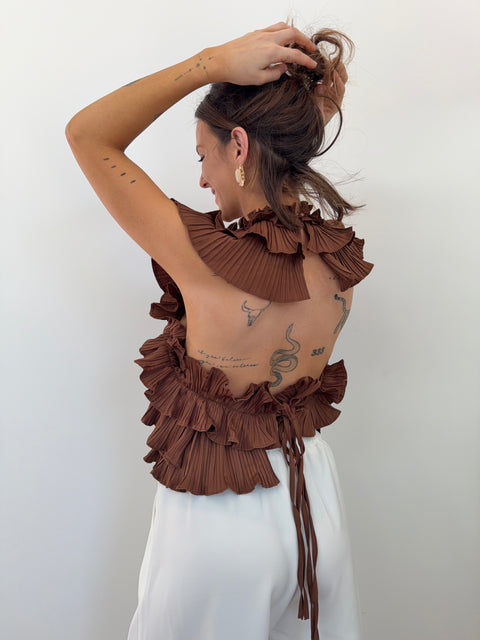 Haut fluffy dos nu - chocolat