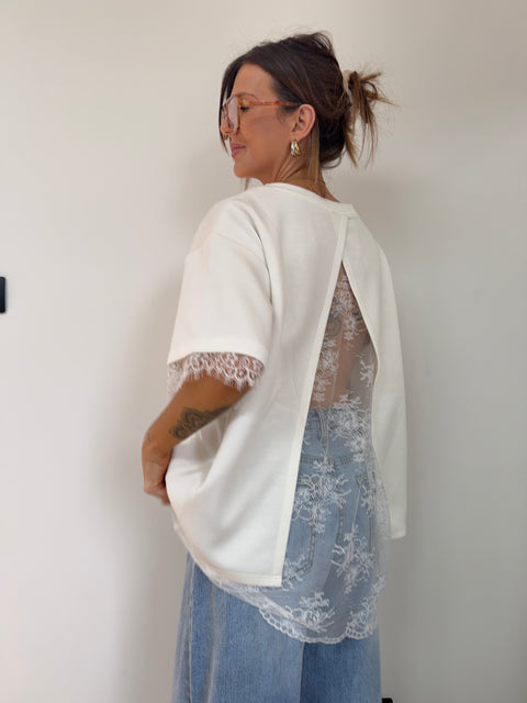 T-shirt dos dentelle - blanc