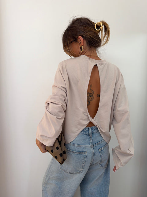 Haut manches longues dos nu - beige