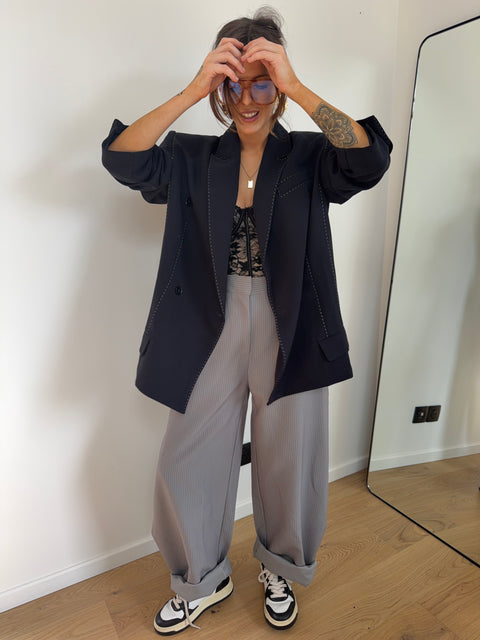 Pantalon ballon rayé - gris