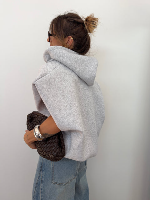 Sweat oversize à capuche - gris chiné