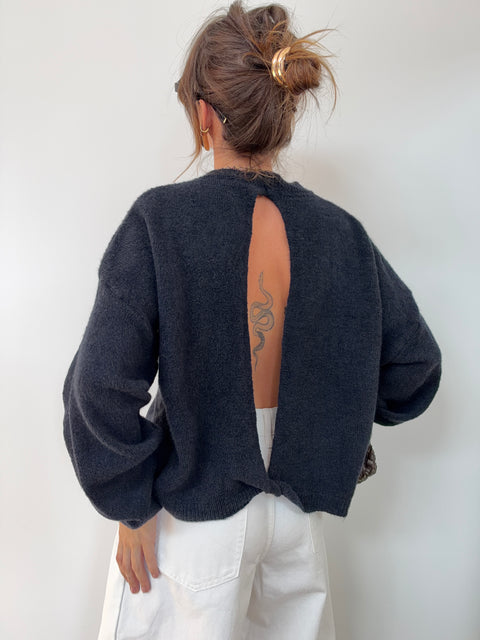Pull manches longues dos nu - bleu marine