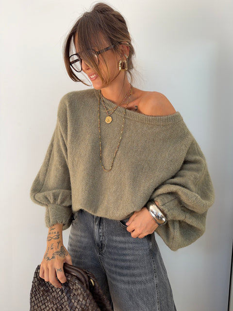 Pull asymétrique - vert olive