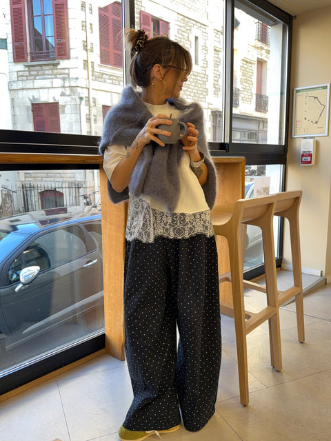 Pantalon baggy à pois - bleu marine