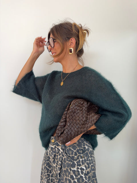 Pull 80% mohair - vert bouteille