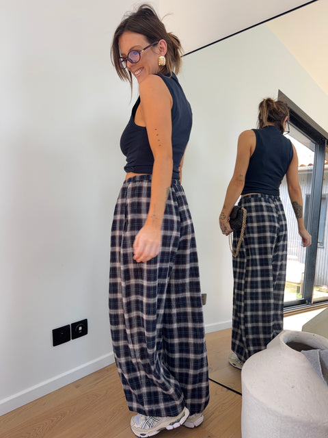 Pantalon ballon à carreaux - bleu