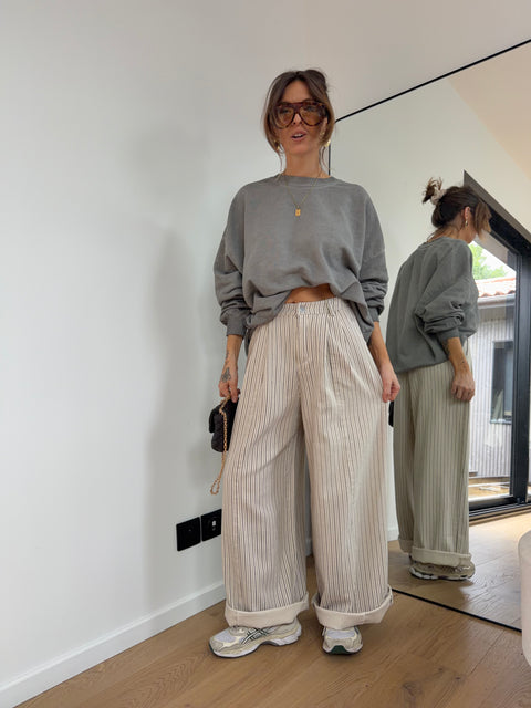 Pantalon rayé - beige et gris