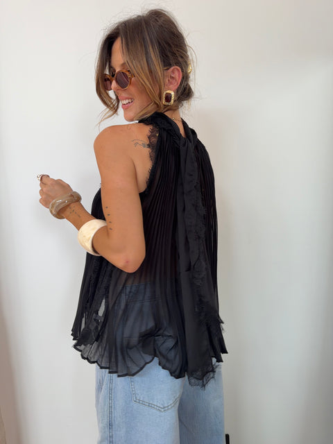 Haut dentelle en transparence - noir