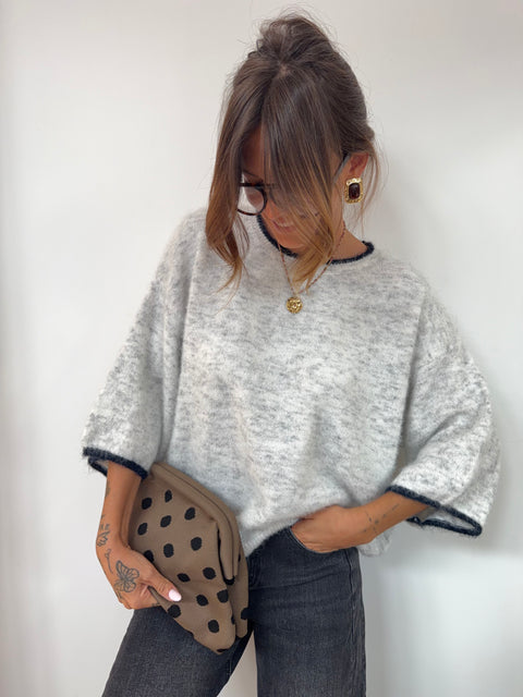 Pull avec détail col - gris et bleu marine