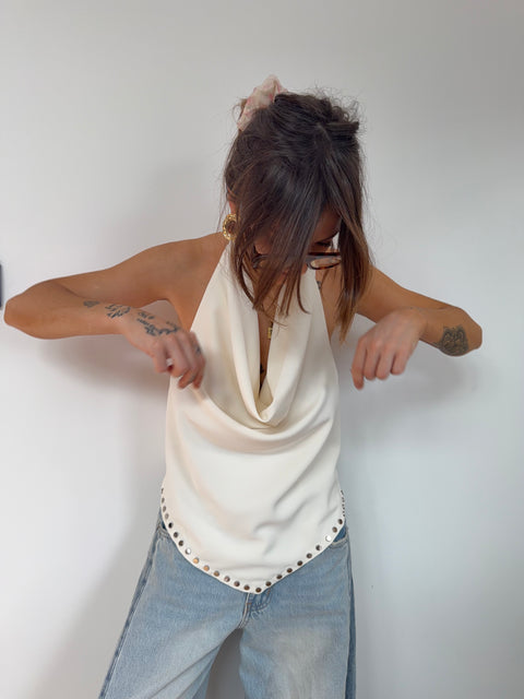 Top dos nu à clous - beige