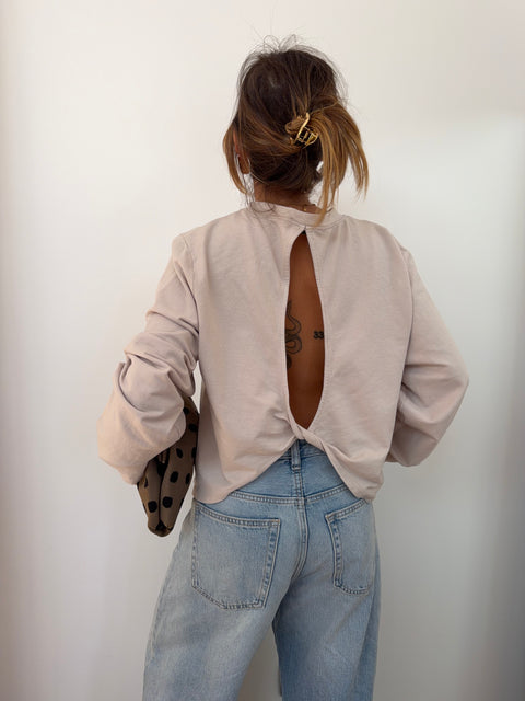 Haut manches longues dos nu - beige
