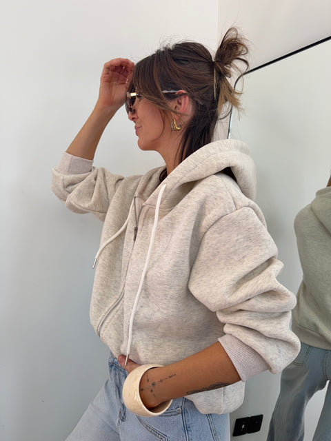 Veste sweat à zip - greige