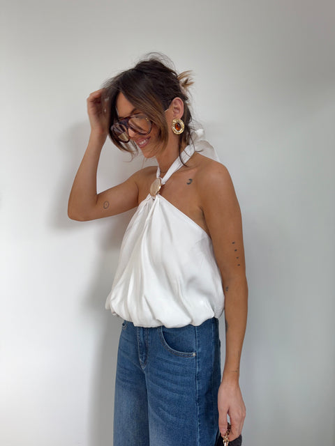 Top court bouffant dos nu - blanc