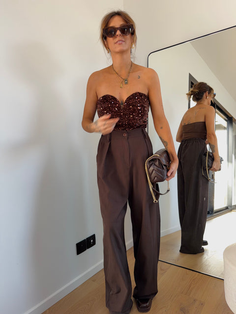 Body à sequins - marron