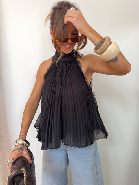 Haut dentelle en transparence - noir