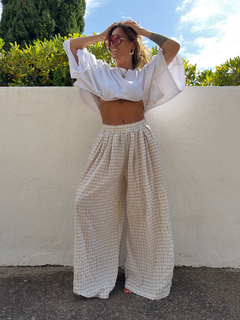 Pantalon à carreaux - beige clair (pré commande)