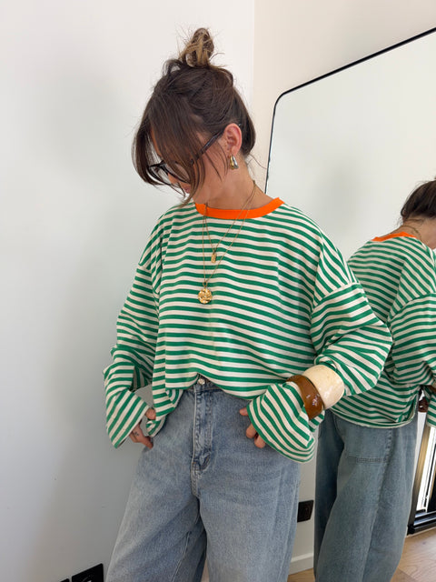 T-shirt manches longue à rayures - vert