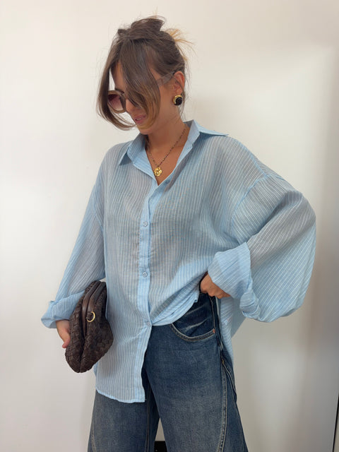 Chemise oversize rayée - bleu clair