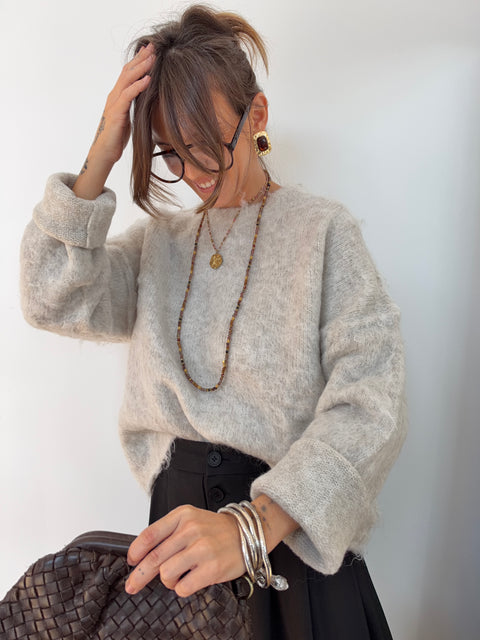 Pull - gris chiné / crème