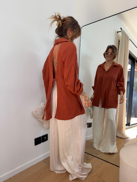Chemise dos nu en lin - terracotta