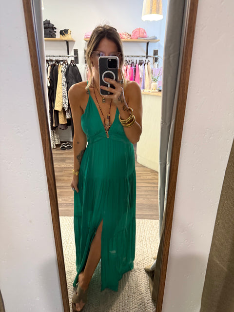 Robe dos nu effet lin - verte