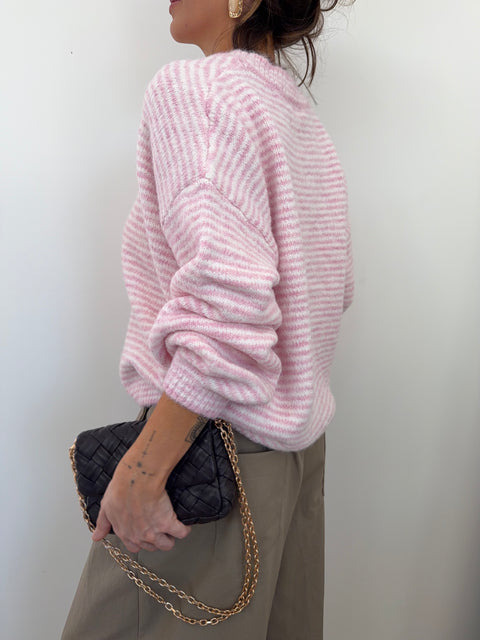 Pull rayé - rose pale