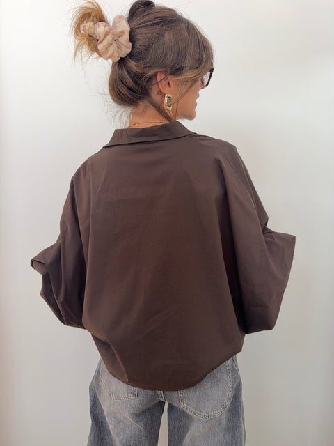 Chemise manches bouffantes - chocolat