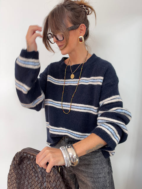 Pull à rayures - bleu