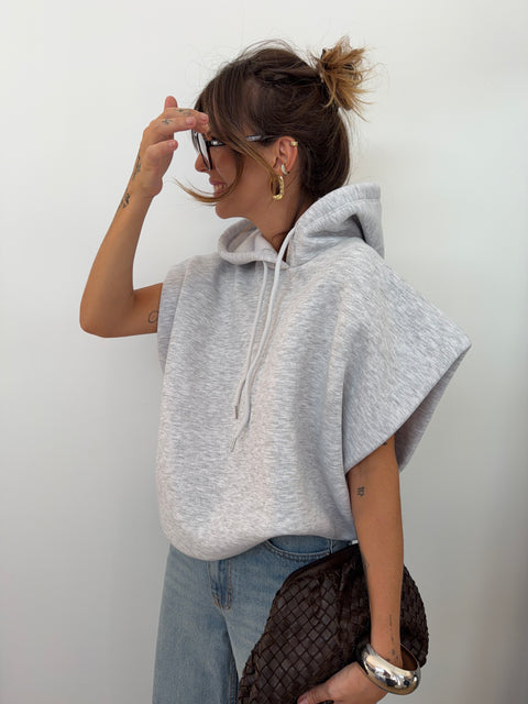 Sweat oversize à capuche - gris chiné