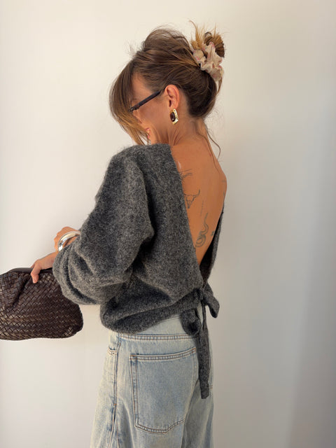 Pull dos nu à noeud - gris foncé