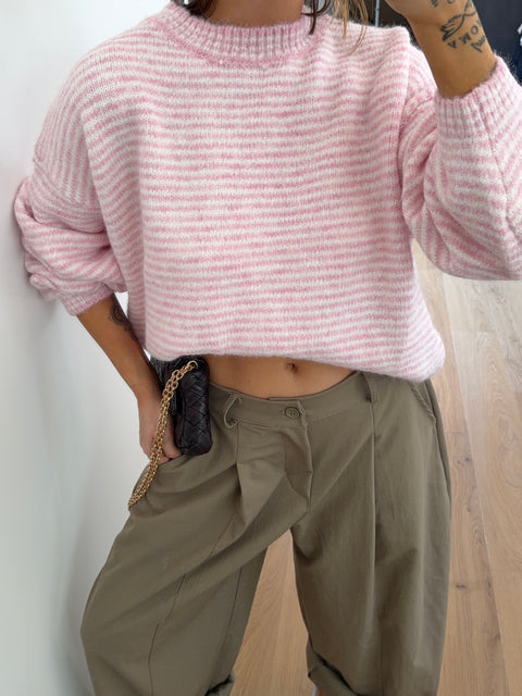 Pull rayé - rose pale