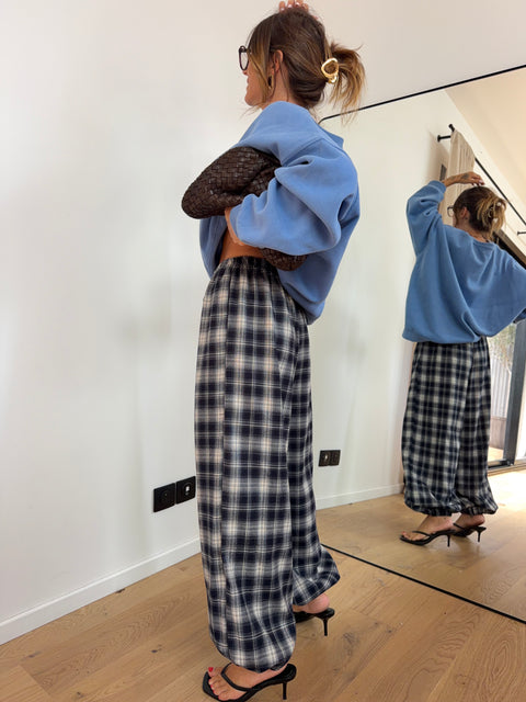 Pantalon à carreaux - bleu et beige