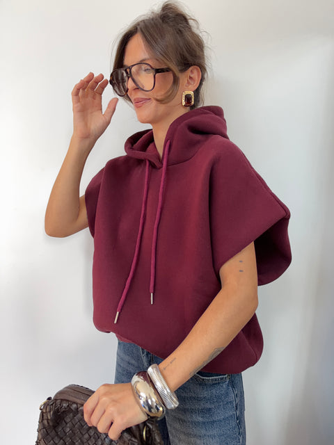 Sweat oversize à capuche - prune