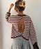 Pull dos nu rayé - blanc & bordeaux