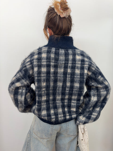 Gilet à carreaux - bleu marine