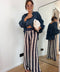 Pantalon en crochet rayé - bleu