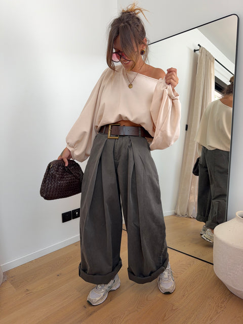 Pantalon  & ceinture Brune - kaki foncé