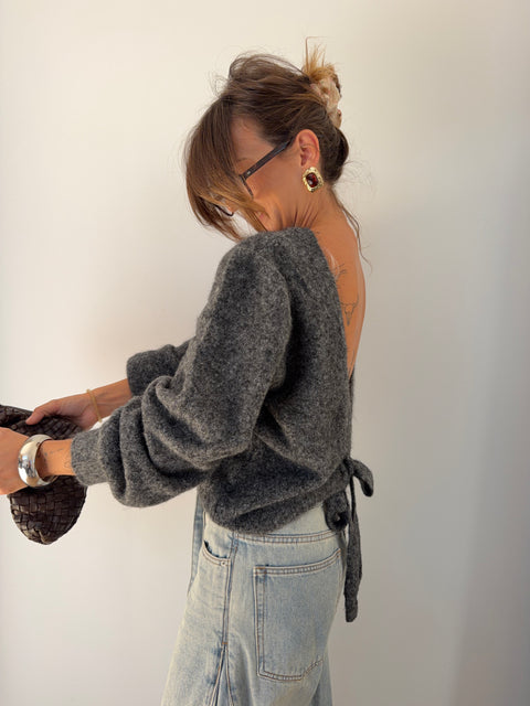 Pull dos nu à noeud - gris foncé