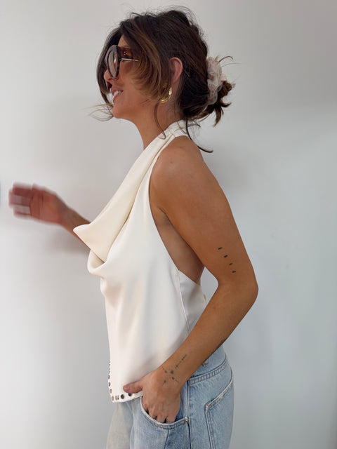 Top dos nu à clous - beige