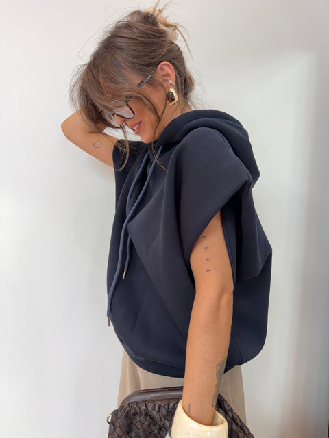 Sweat oversize à capuche - bleu marine