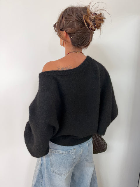 Pull asymétrique manches longues - noir