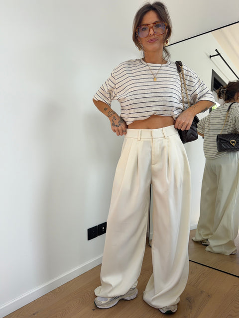 Pantalon droit à détails - beige