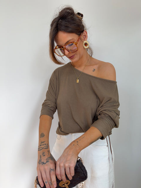 T-shirt manches longues asymétrique - kaki