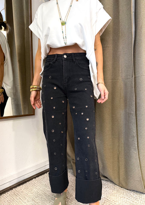 Jeans à oeillets - noir brut