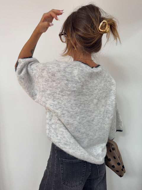 Pull avec détail col - gris et bleu marine