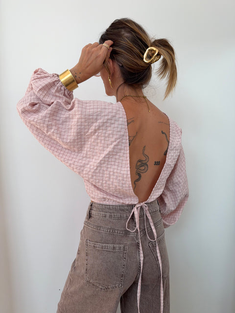 Top dos nu à carreaux - rose