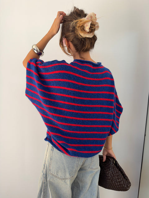 Pull Paris rayé - rouge & bleu roi