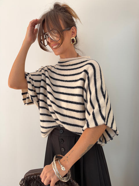 Pull Paris rayé - marine et blanc